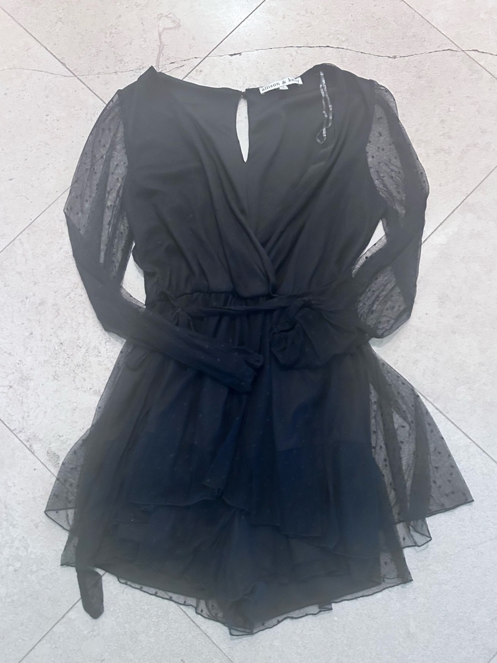 Black Sheer Long-Sleeve Romper - Dilliards Brand